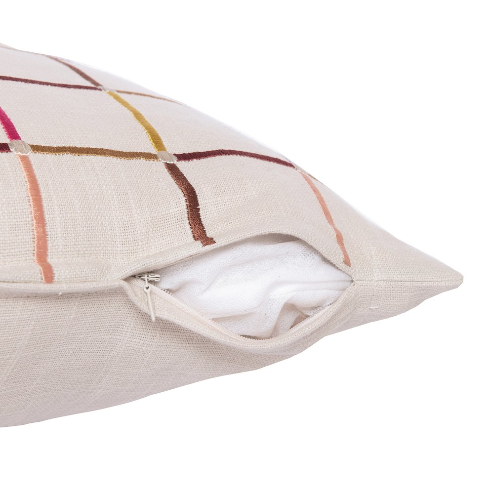 White/Multi Contemporary Checkered Hand-Woven Throw Pillow Cover