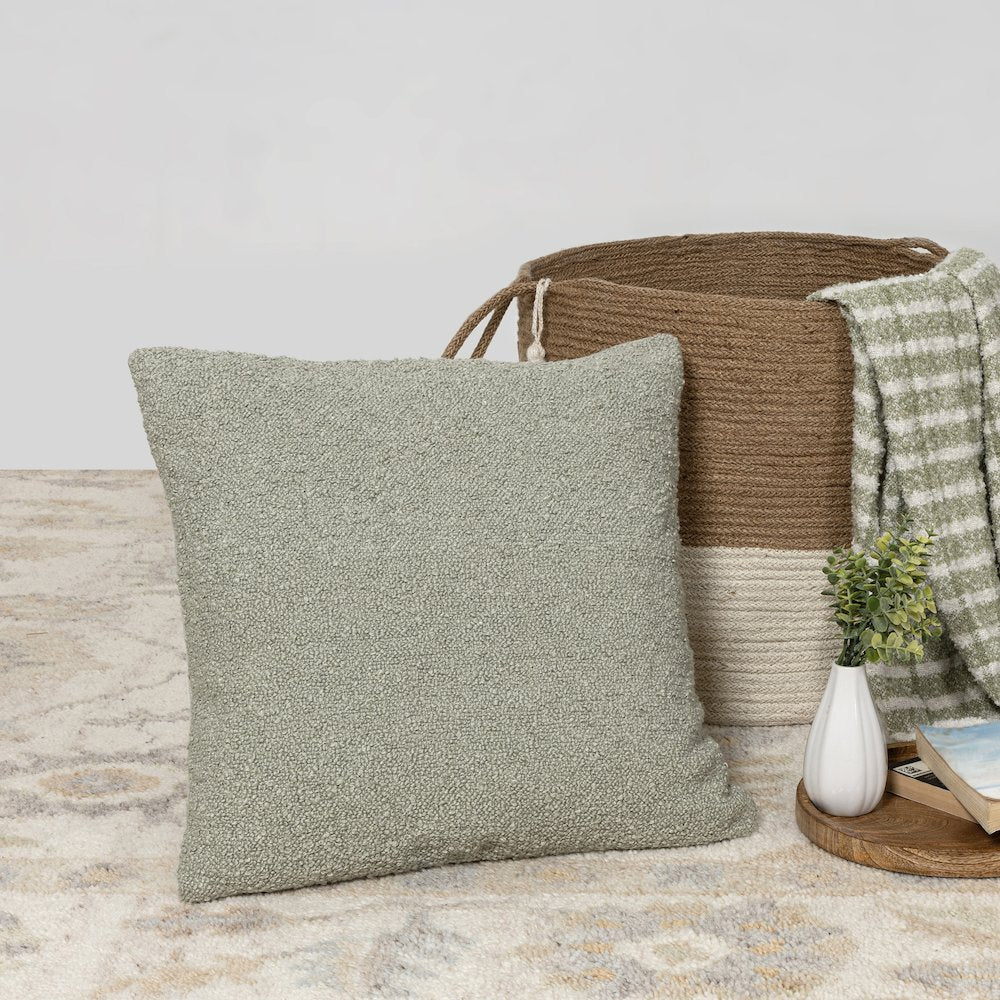 Boucle Performance Poly Filled Pillow in Green, 24" x24"