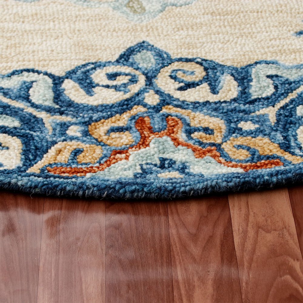 RugsA Beige/Blue Medallion Wool Round Rug