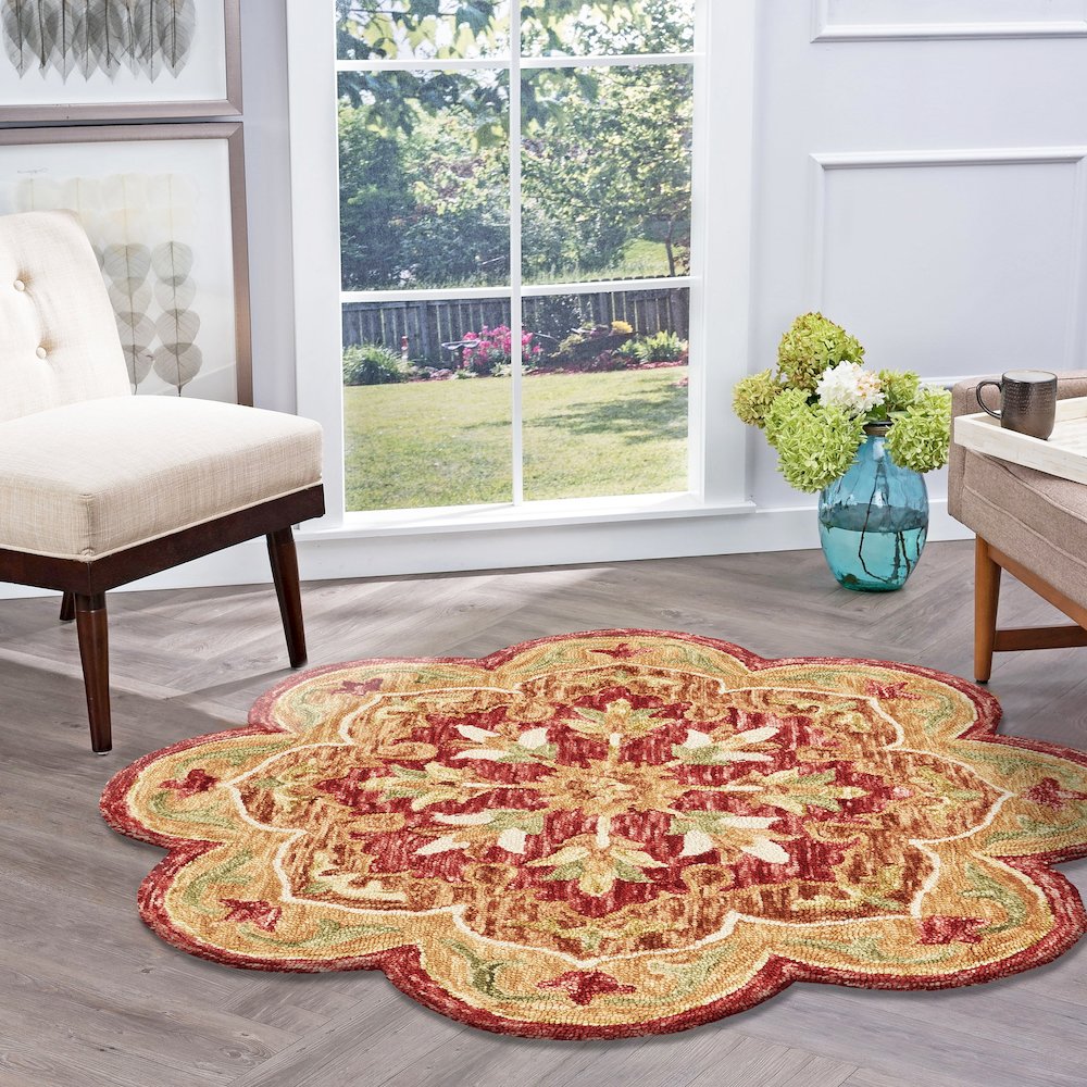 Burnt Red Medallion Garden Area Rug
