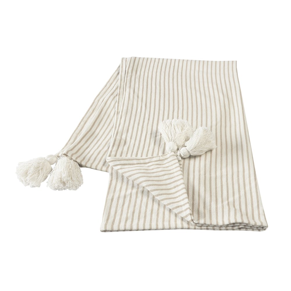 Gray/White Striped All-Natural Cotton Throw Blanket