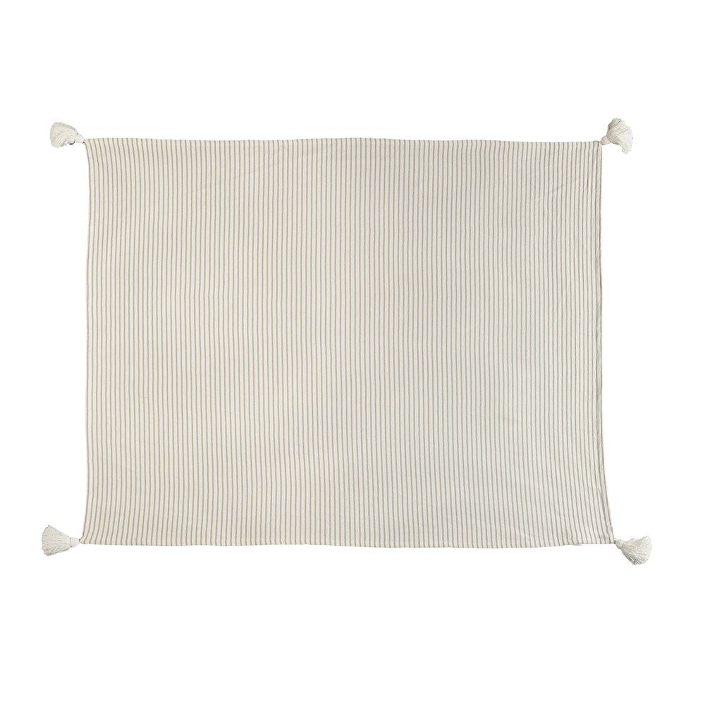 Gray/White Striped All-Natural Cotton Throw Blanket