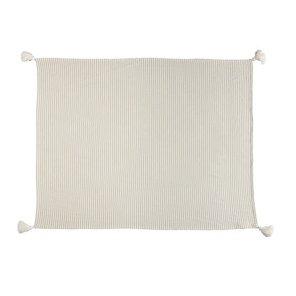 Gray/White Striped All-Natural Cotton Throw Blanket