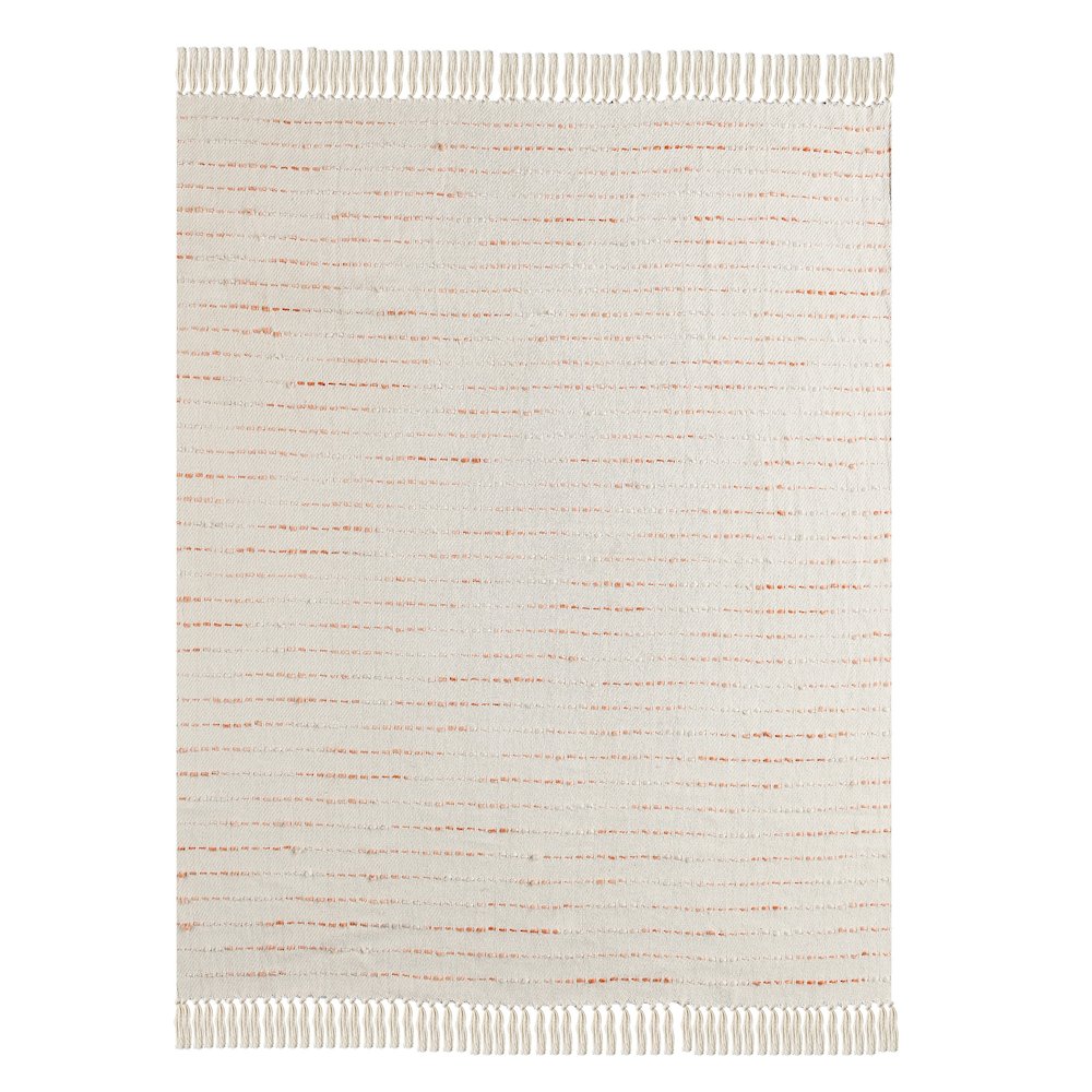 Cream/Peach Striped Hand-Woven Cotton Blend Throw Blanket