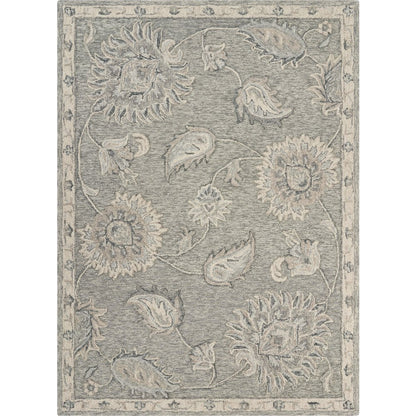 Light Gray Traditional Botanical Area Rug 7'0"x9'0"