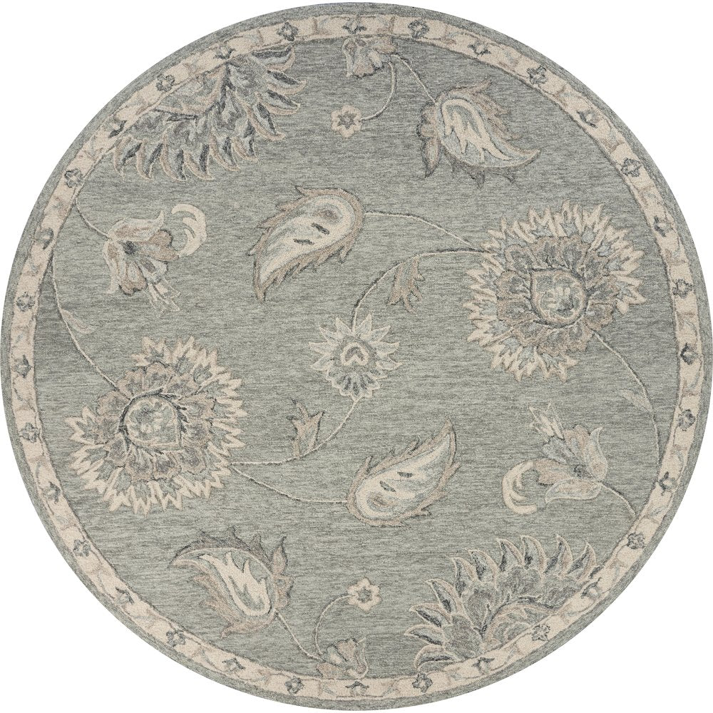 Light Gray Traditional Botanical Area Rug 7'3" Round
