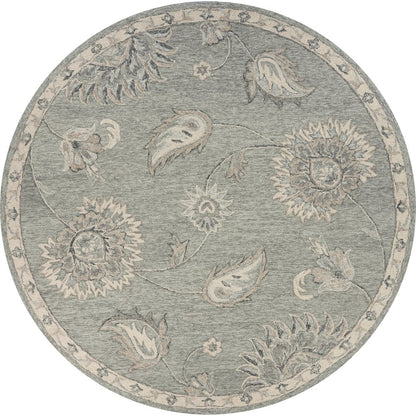Light Gray Traditional Botanical Area Rug 7'3" Round