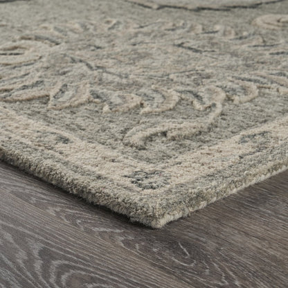 Light Gray Traditional Botanical Area Rug 7'0"x9'0"