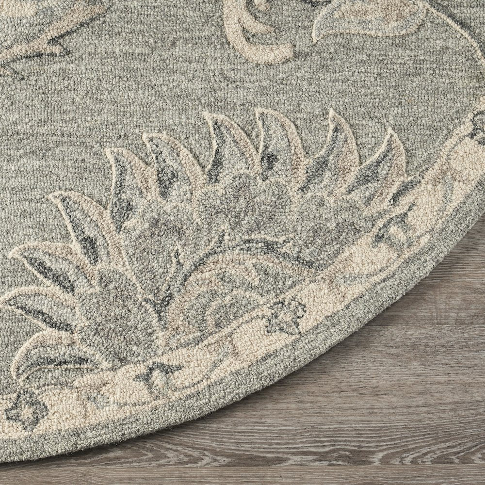 Light Gray Traditional Botanical Area Rug 7'3" Round