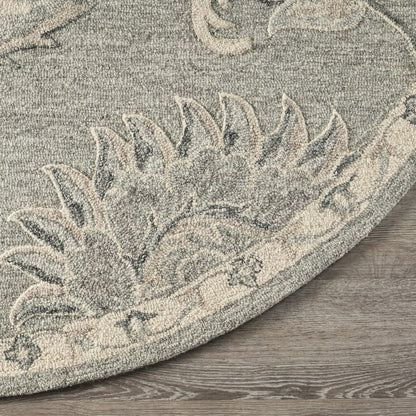 Light Gray Traditional Botanical Area Rug 7'3" Round