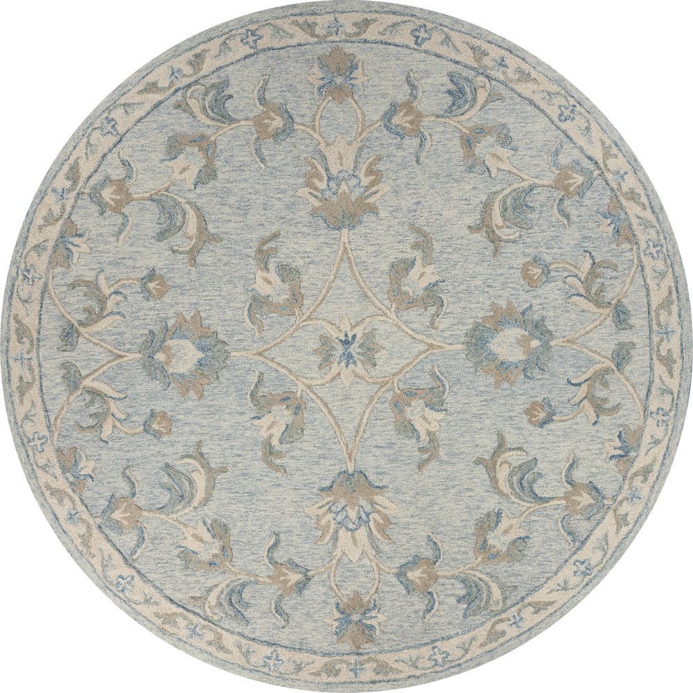 Mirroring Baby Blue Floral Bloom Area Rug 7'3" Round