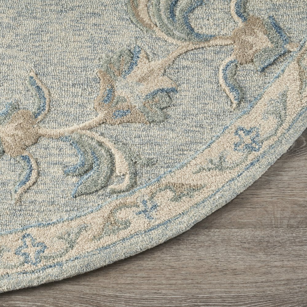 Mirroring Baby Blue Floral Bloom Area Rug 7'3" Round