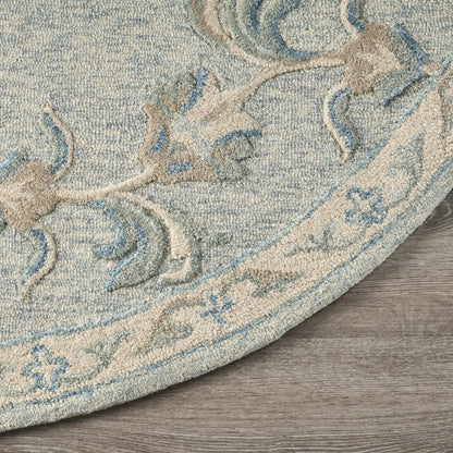 Mirroring Baby Blue Floral Bloom Area Rug 7'3" Round