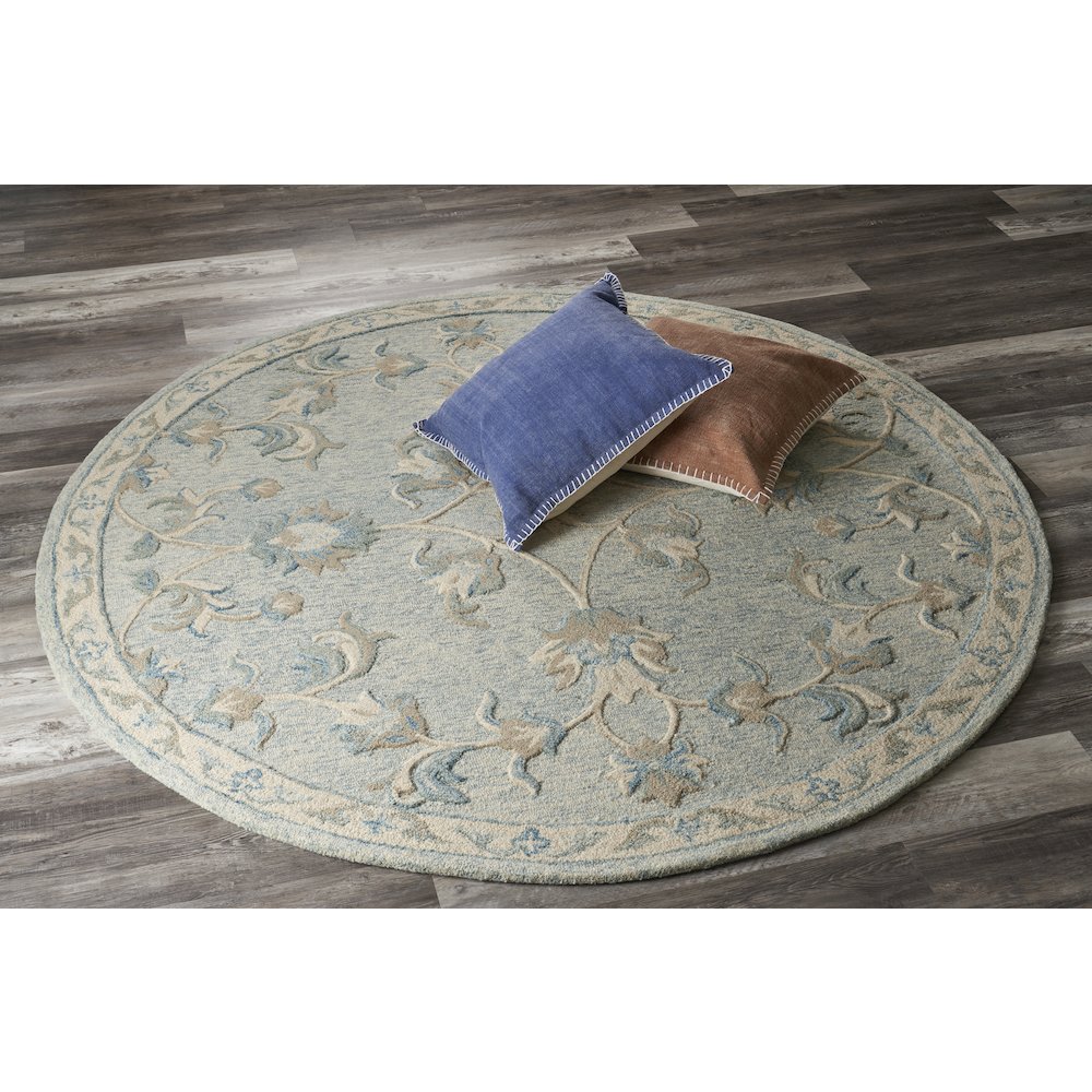 Mirroring Baby Blue Floral Bloom Area Rug 7'3" Round