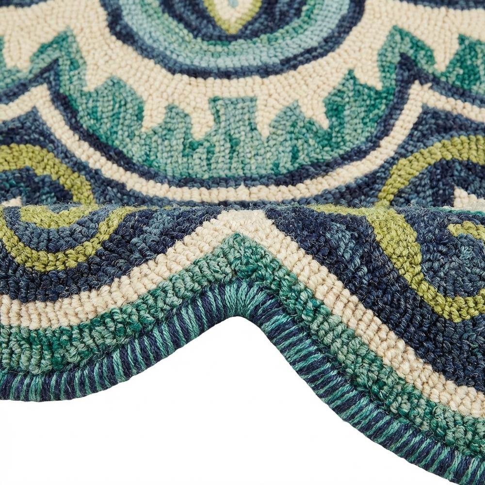 Bohemian Indoor Area Rug In Green And Blue, 5' Round, Casual Style