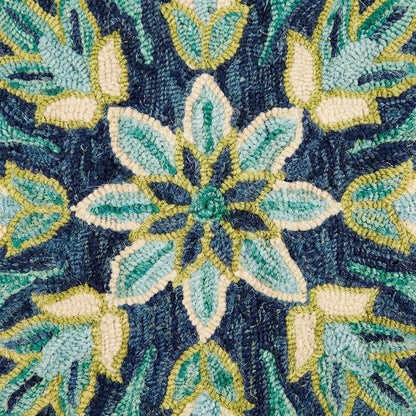 Bohemian Indoor Area Rug In Green And Blue, 5' Round, Casual Style