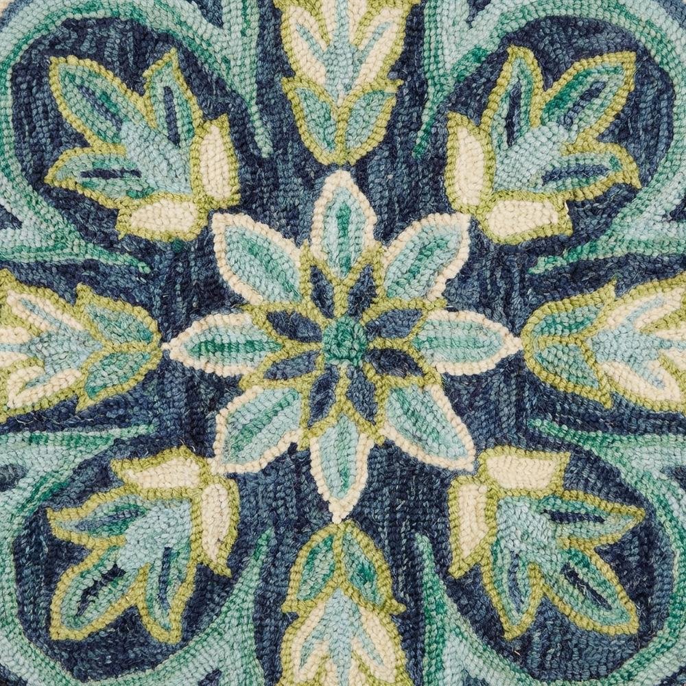Bohemian Indoor Area Rug In Green And Blue, Round Design, Soft High-Pile