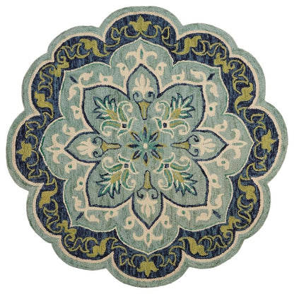 Blue Indoor Area Rug In Classic Round Style For Living Room And Bedroom