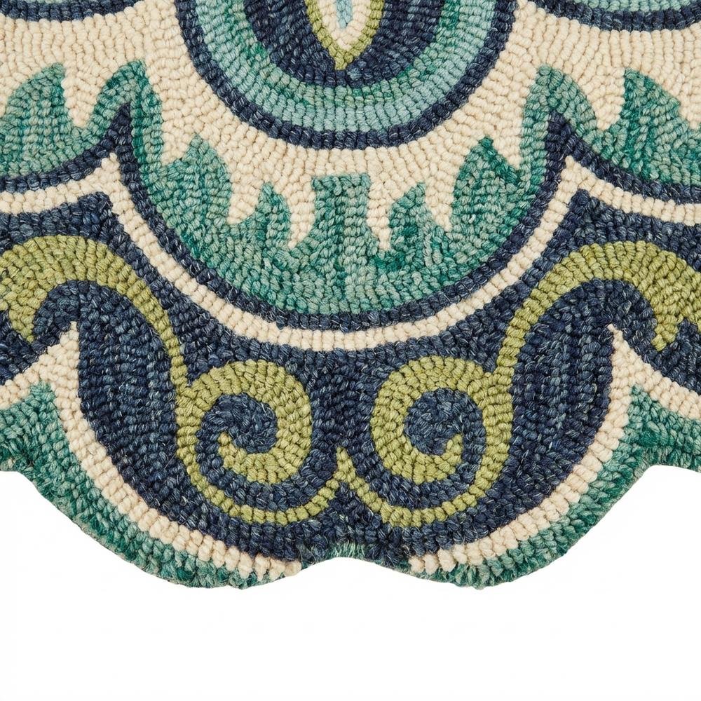 Bohemian Indoor Area Rug In Green And Blue, Round Design, Soft High-Pile