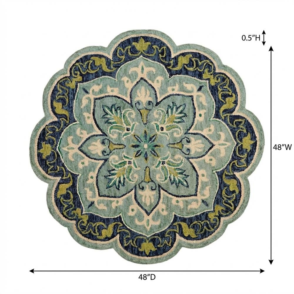 Blue Indoor Area Rug In Classic Round Style For Living Room And Bedroom