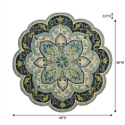 Blue Indoor Area Rug In Classic Round Style For Living Room And Bedroom