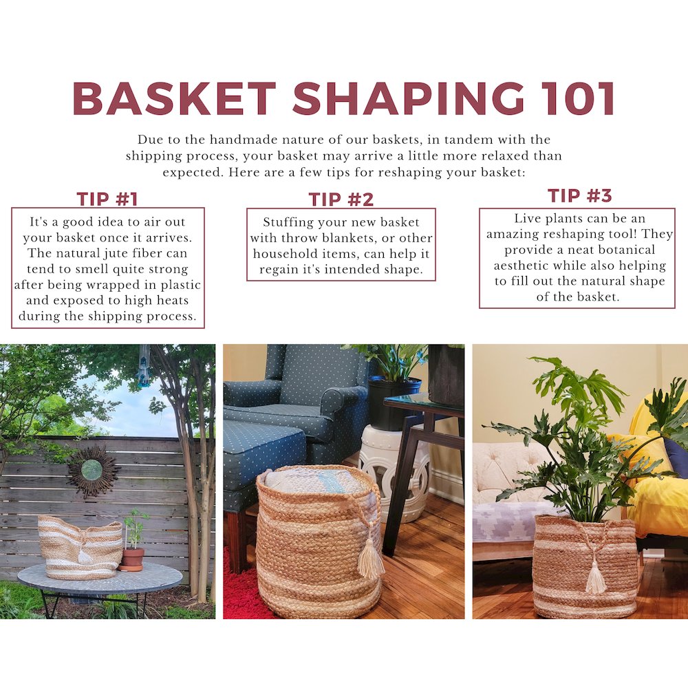 Baskets Jute Indoor Basket in Tan/Black,  19" x 19" x 19"