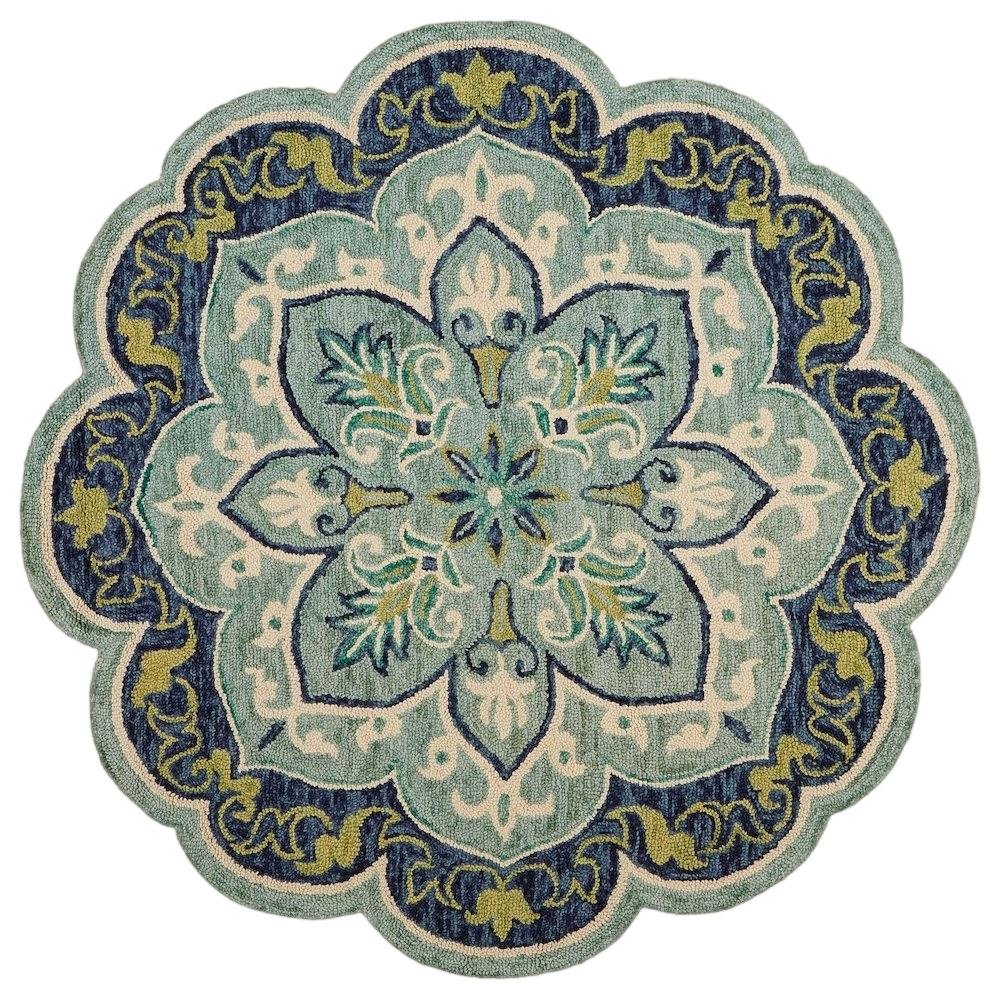 Blue Indoor Area Rug With Classic Round Design, 6 Feet Diameter
