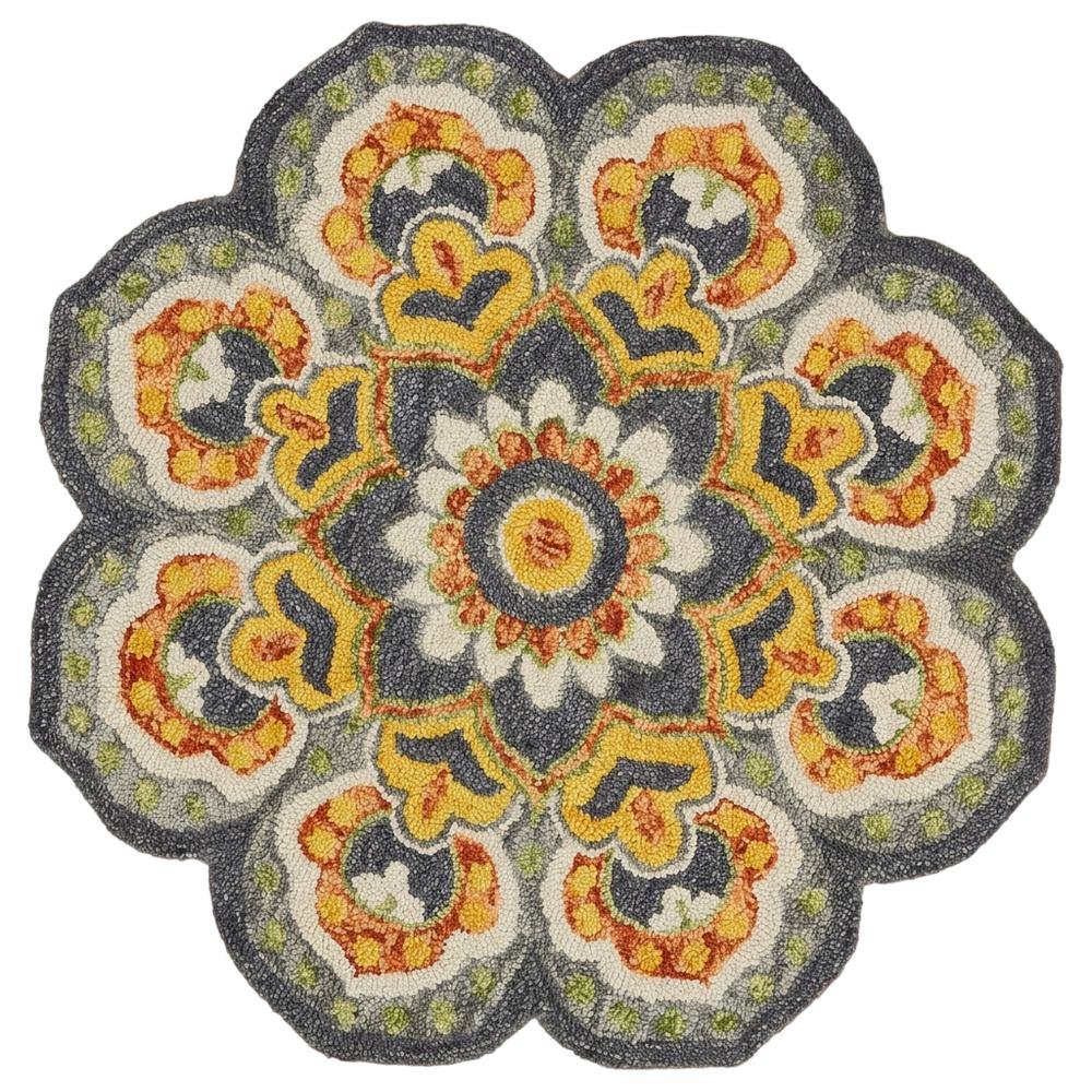 Gray And Yellow Indoor Area Rug With Classic Round Design