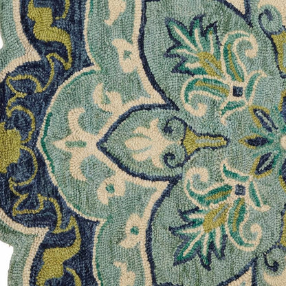 Blue Indoor Area Rug With Classic Round Design, 6 Feet Diameter
