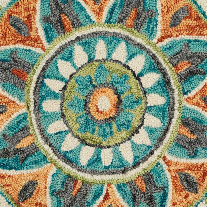 Bohemian Indoor Area Rug In Bright Orange And Blue, Round Design