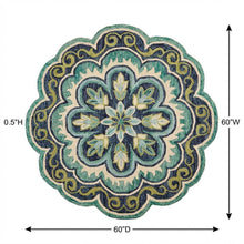 Bohemian Indoor Area Rug In Green And Blue, 5' Round, Casual Style