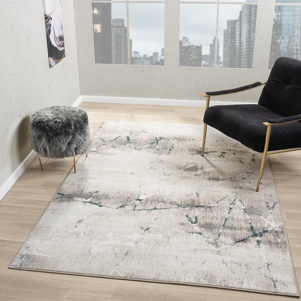 Antalya Durable Performance Area Rug Indoor in Beige/Blue, 7'5" x 9'5"