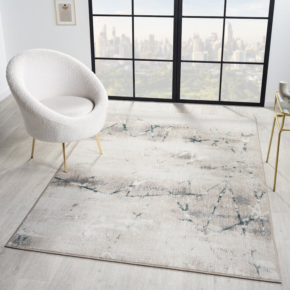 Antalya Durable Performance Area Rug Indoor in Beige/Blue, 7'5" x 9'5"