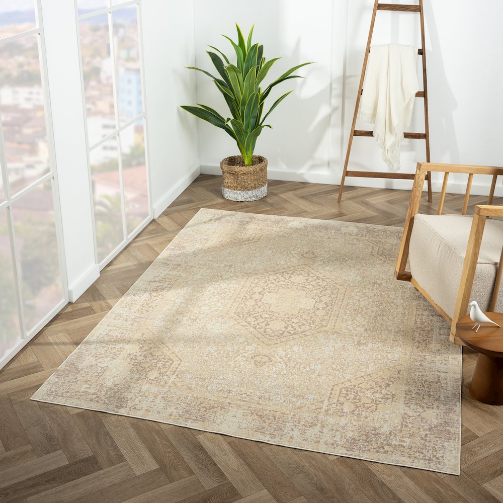 Aria Durable Performance Area Rug Indoor in Beige, 5'3" x 7'