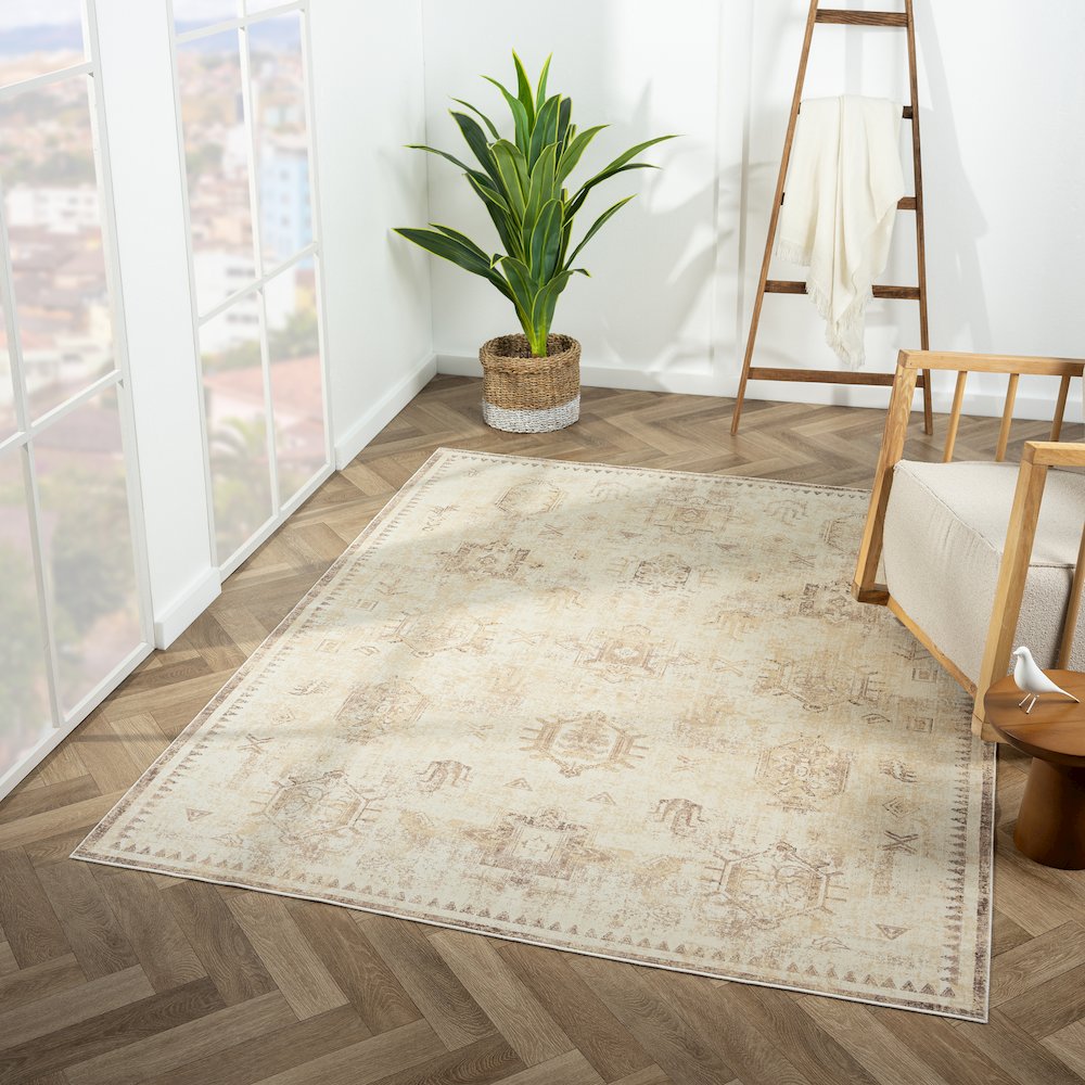 Aria Durable Performance Area Rug Indoor in Beige, 5'3" x 7'