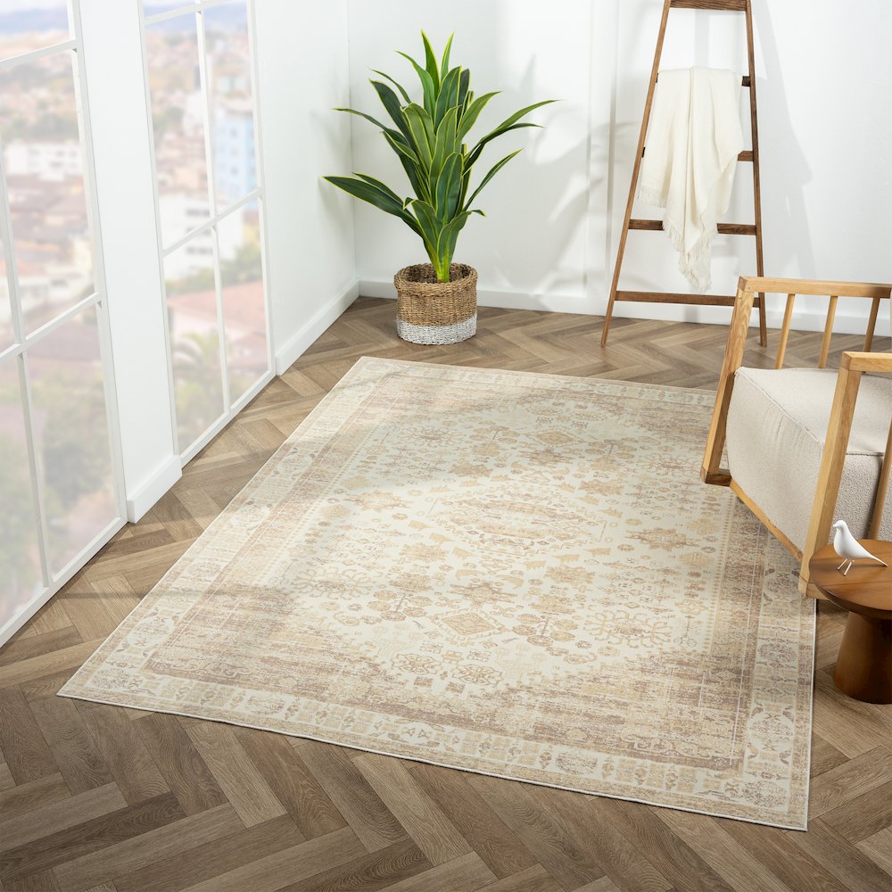 Aria Durable Performance Area Rug Indoor in Beige, 7'10" x 9'10"