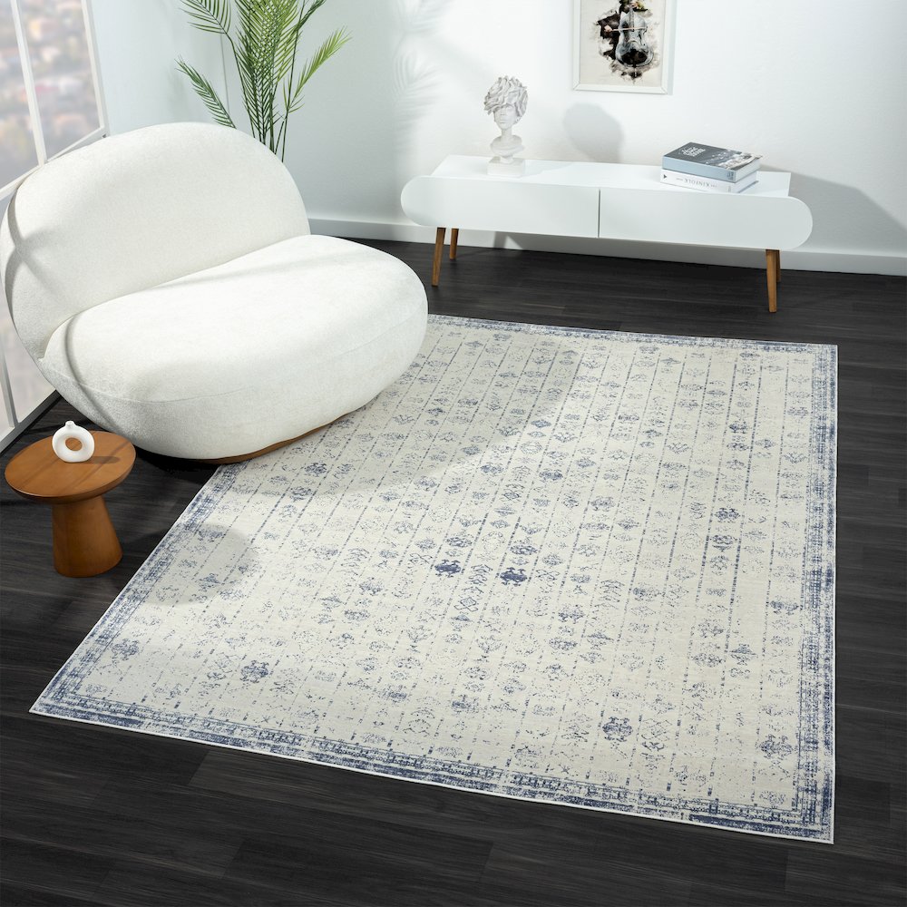 Aria Durable Performance Area Rug Indoor in Gray/Blue, 5'3" x 7'