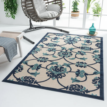 Copa Cabana Durable Performance Area Rug Outdoor in Blue/Beige, 7'10" x 9'10"