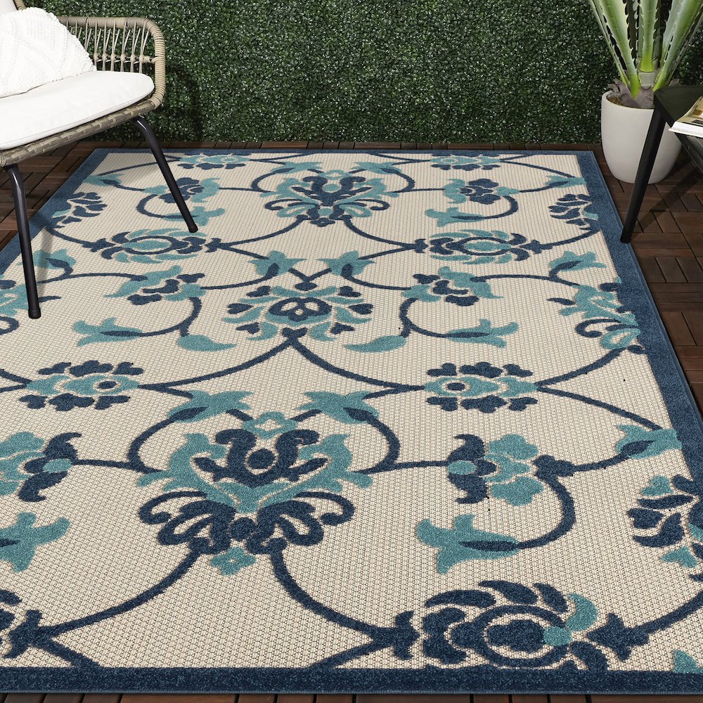 Copa Cabana Durable Performance Area Rug Outdoor in Blue/Beige, 7'10" x 9'10"