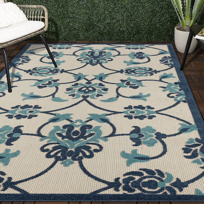 Copa Cabana Durable Performance Area Rug Outdoor in Blue/Beige, 7'10" x 9'10"