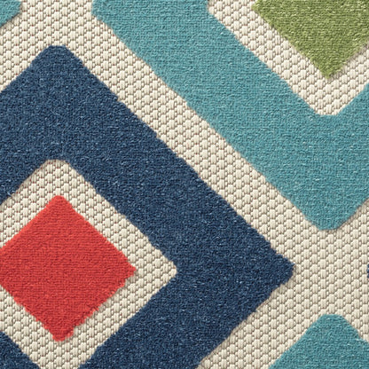Durable Performance Area Rug Outdoor in Navy Blue/Multicolor, 3'6" x 5'6"