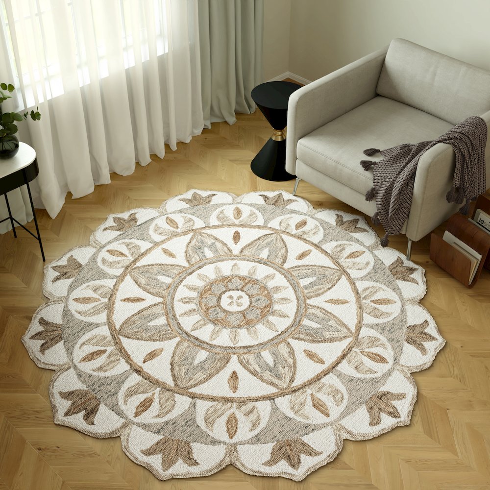 Dazzle Wool Area Rug Indoor in Ivory/Brown, 6' Round
