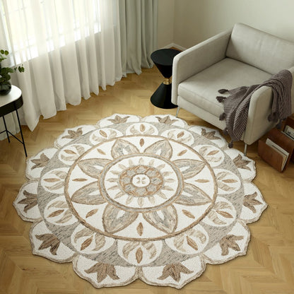 Dazzle Wool Area Rug Indoor in Ivory/Brown, 6' Round