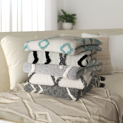 Avant-Garde Cream/Black Geometric Hand-Woven All-Natural Cotton Throw Blanket