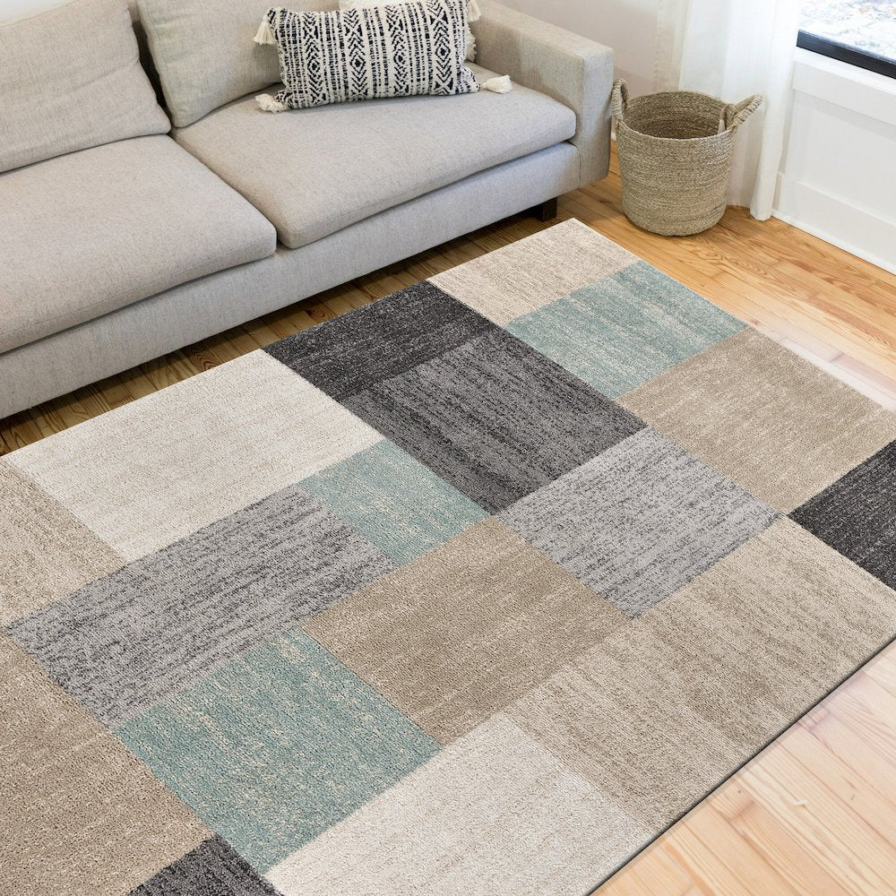 Dune Durable Performance Area Rug Indoor in Beige/Blue, 7'9" x 9'5"