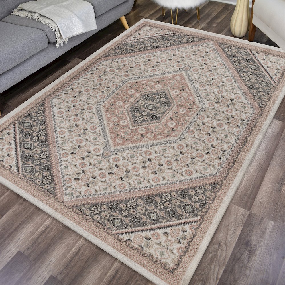 Dune Durable Performance Area Rug Indoor in Ivory/Pink, 7'9" x 9'5"