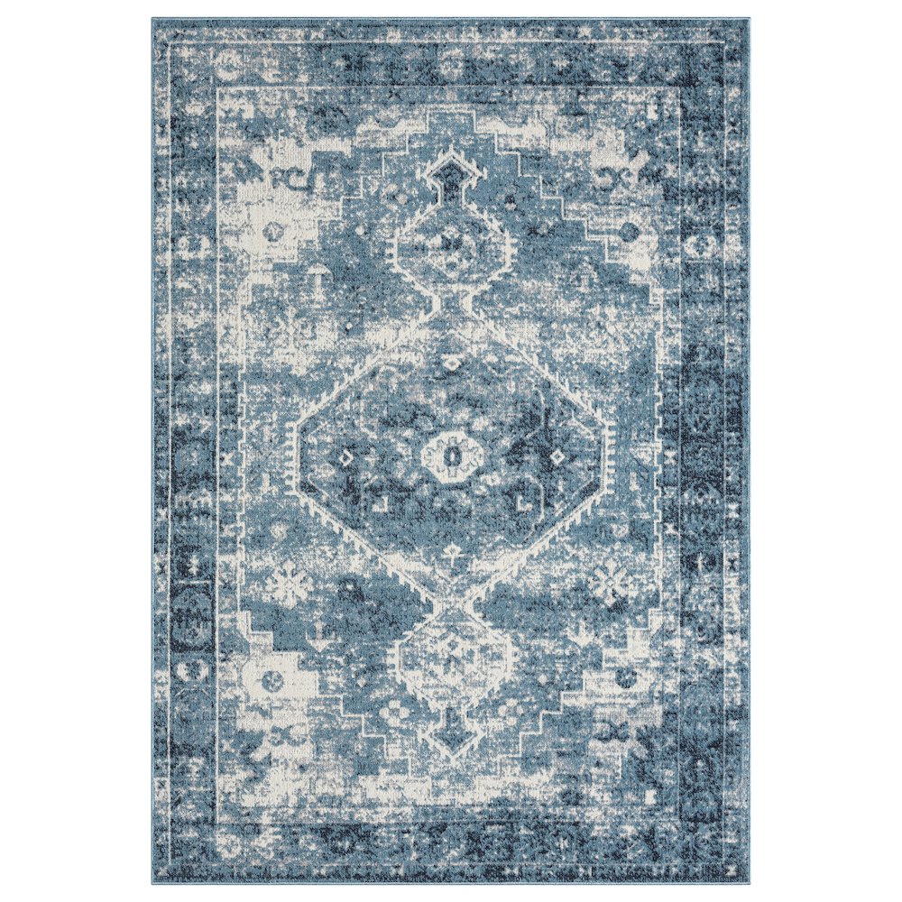 Lanham Durable Performance Area Rug Indoor in Blue/Ivory, 7'9" x 9'9"