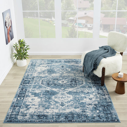 Lanham Durable Performance Area Rug Indoor in Blue/Ivory, 7'9" x 9'9"