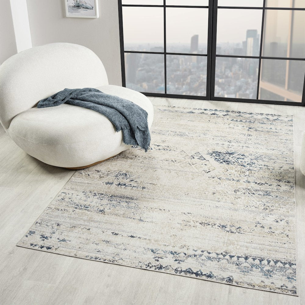 Lanham Durable Performance Area Rug Indoor in Ivory/Blue, 7'9" x 9'9"