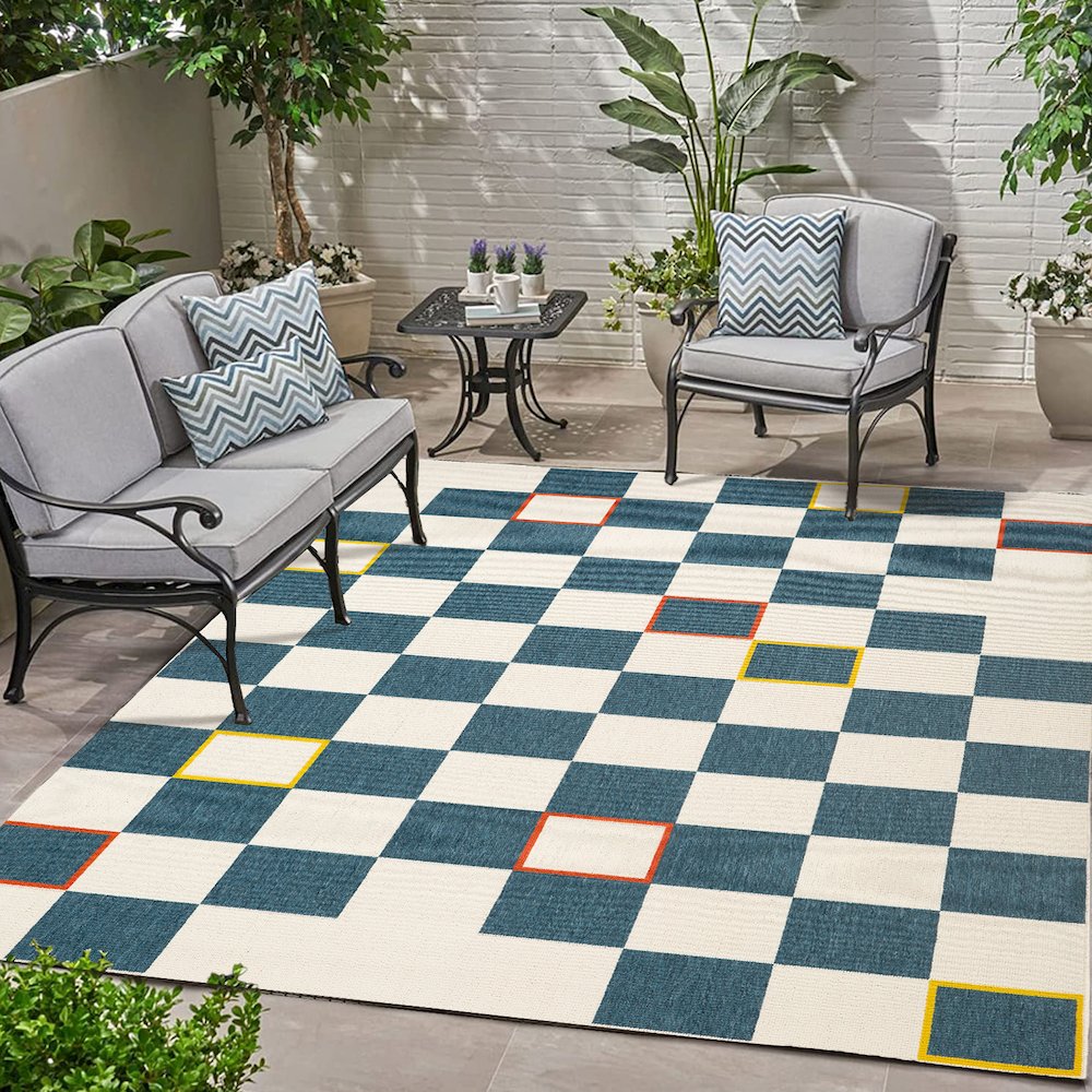 Mapa Durable Performance Area Rug Outdoor in Blue/White, 8' x 9'9"